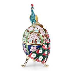 Dekorative Aufbewahrungsbox in Ei-Form mit Pfauenmotiv, Mehrfarbig Rosa