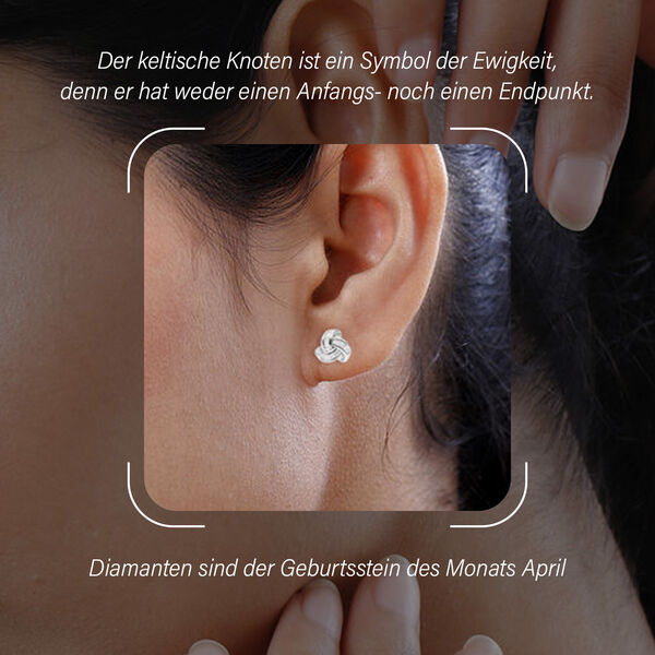 Liebesknoten wei&szlig;e Diamant-Ohrstecker, 925 Silber platiniert - 0,25 ct. image number 3