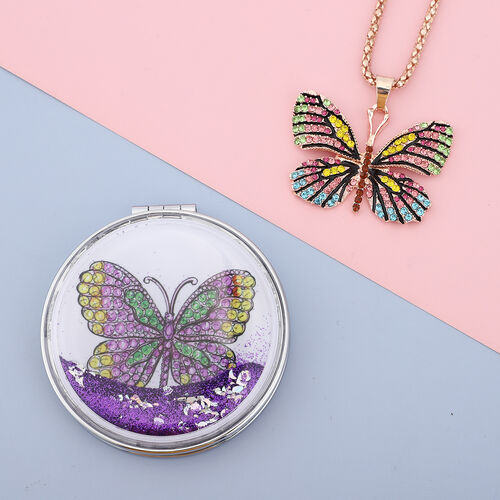 Mehrfarbiger Kristall-Schmetterling-Anhänger mit 71+5 cm Kette und Spiegel image number 1