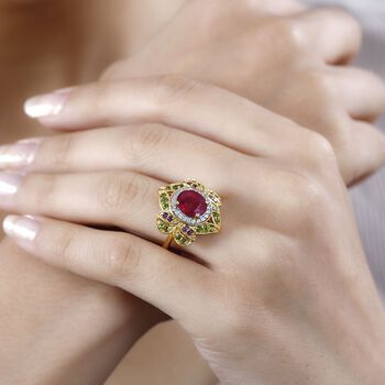 Afrikanischer Rubin und Chromdiopsid Ring, ca. 3.49 ct