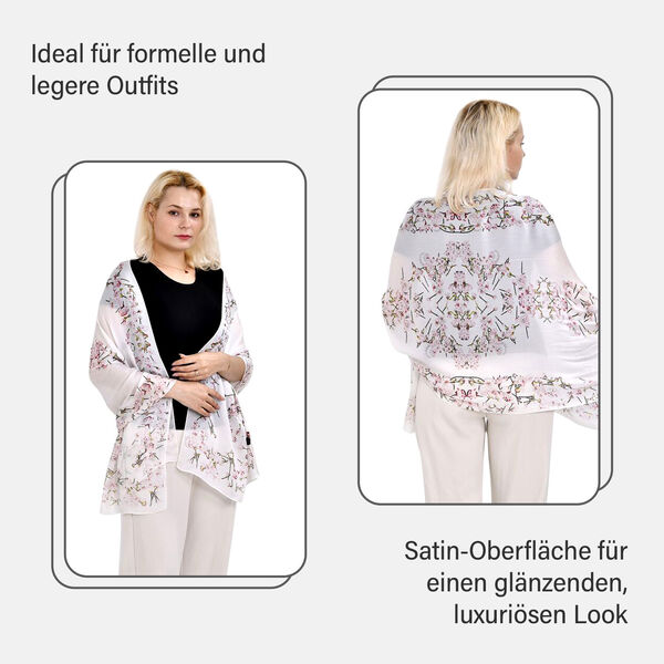 LA MAREY - 100% Maulbeeren-Seidenschal, Chiffon, 60x170 cm, Weiß image number 5