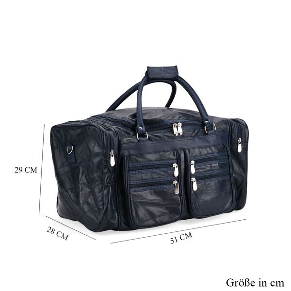 Patchwork-Reisetasche aus Schafleder mit 6 Außentaschen und Schulterriemen, 51x29x28 cm, Blau image number 7