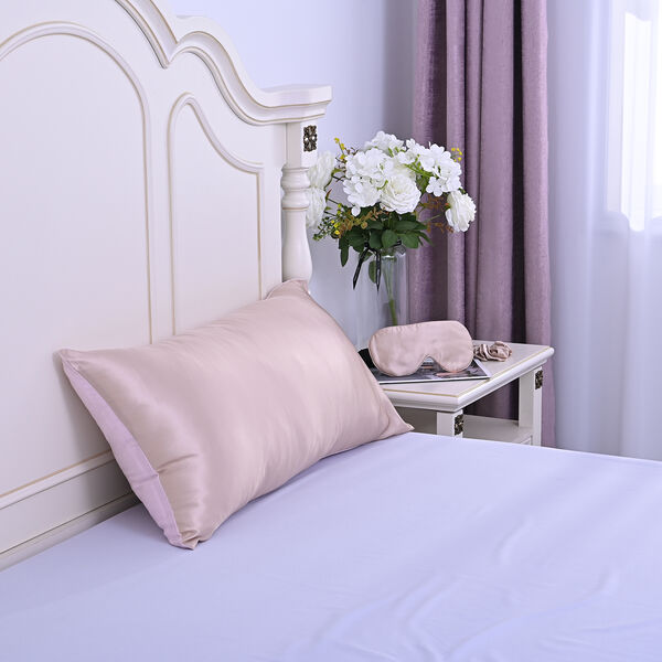 Serenity Night: Kissenbezug, Haargummi und Augenmaske aus 100% Maulbeerseiden, 40x80 cm, cm und 23,5x10,5 cm, Champagner, 3 teilig