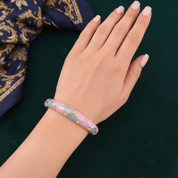 Emaille-Armreif mit halbmondf&ouml;rmigem Muster in Lila und Blau, verziert mit wei&szlig;en Kristallen, ca. 18,5 cm image number 3