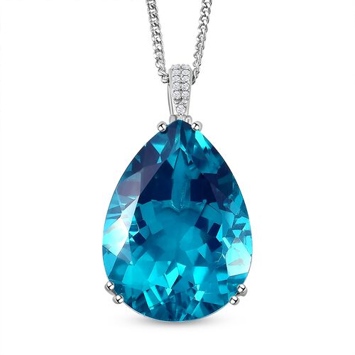 Capri-Blau Triplett Quarz und weißer Zirkon-Anhänger mit Kette in Silber image number 0