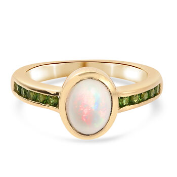 Nat&uuml;rlicher &Auml;thiopischer Opal und Nat&uuml;rlicher Chromdiopsid Ring 925 Silber vergoldet (Gr&ouml;&szlig;e 16.00) ca. 1,10 ct