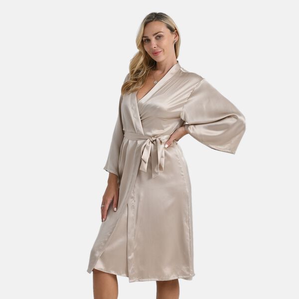 LA MAREY Kimono mit G&uuml;rtel aus 100% Maulbeerseide, Champagner, Einheitsgr&ouml;&szlig;e image number 3