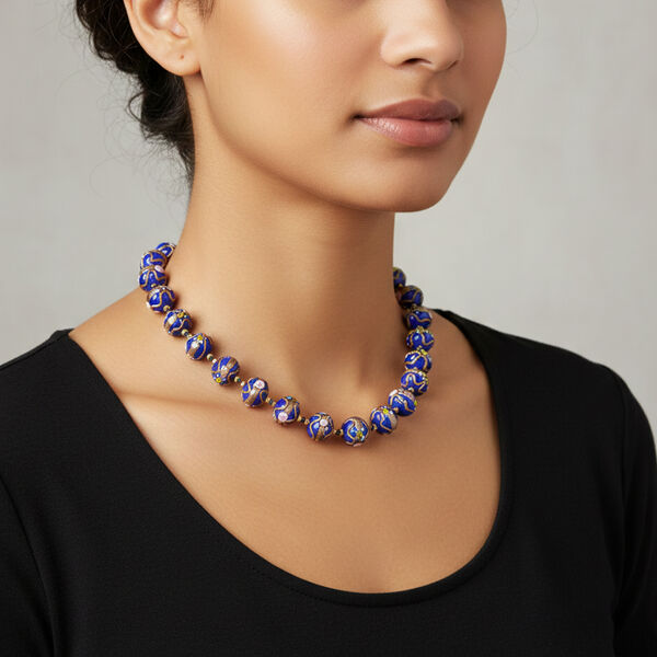 IL MURANO DI FRANCESCA - Blau Fiorato Kugel Collier ca. 50 cm 925 Silber 750 Gelb Vergoldet image number 1