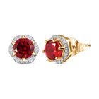 Lab Created Padparadscha-Saphir, Weiße Zirkon Ohrringe, 925 Silber Gelbgold Vermeil, ca. 2.84 ct