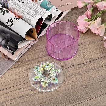 Deko Vorratsglas aus Kristallglas mit Lotusbl&uuml;te Deckel, pink