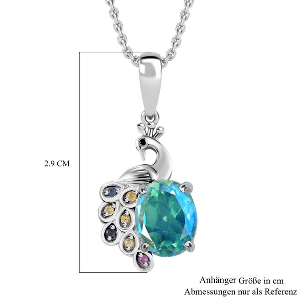 Pfau Quarz Triplett, mehrfarbiger Saphir und schwarzer Spinell-Anhänger mit 45cm Kette - 3,16 ct. image number 6