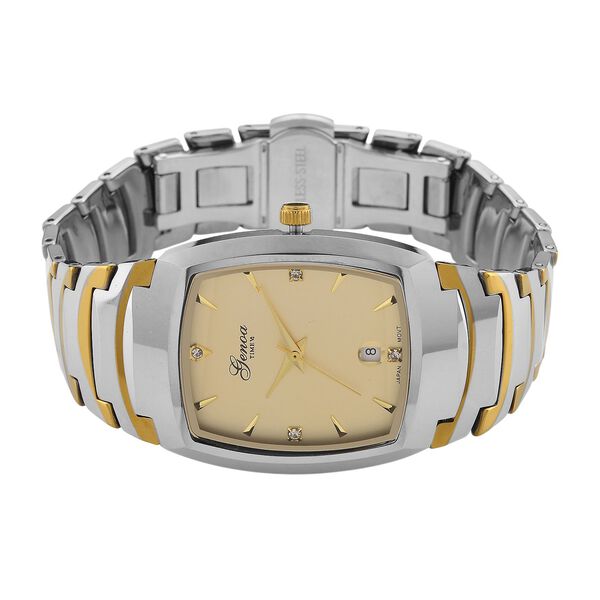 GENOA - Armbanduhr mit Datumsanzeige, Japanische-Uhrwerk mit Wei&szlig;er Kristall, Wolframstahlgeh&auml;use, Reiner Edeslstahl, bicolor image number 4