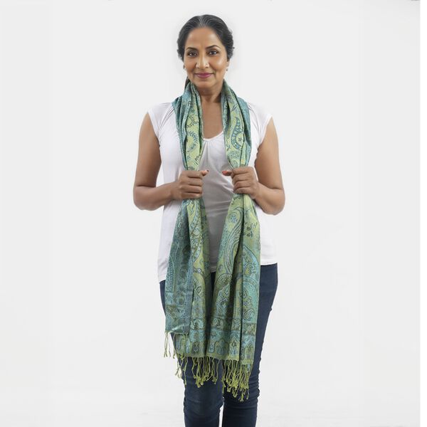 Premium Kollektion - gewebter Schal, 100% Natur Seide, Jamawar Design, 68x190 cm, Gr&uuml;n image number 3