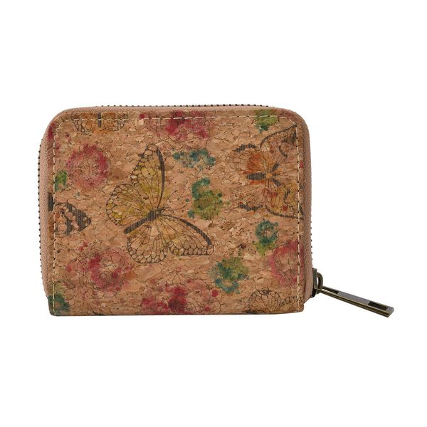 Geldb&ouml;rse aus Naturkork, Schmetterling mit Blumenmuster