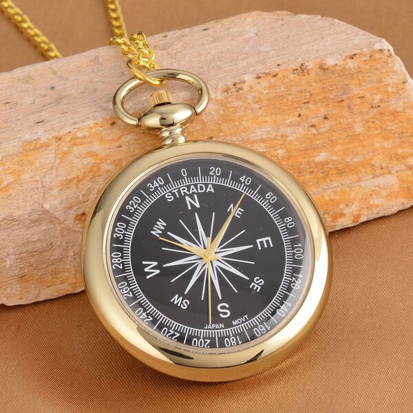 Strada - weiße Kristall-Taschenuhr mit Kompass in Goldton image number 2