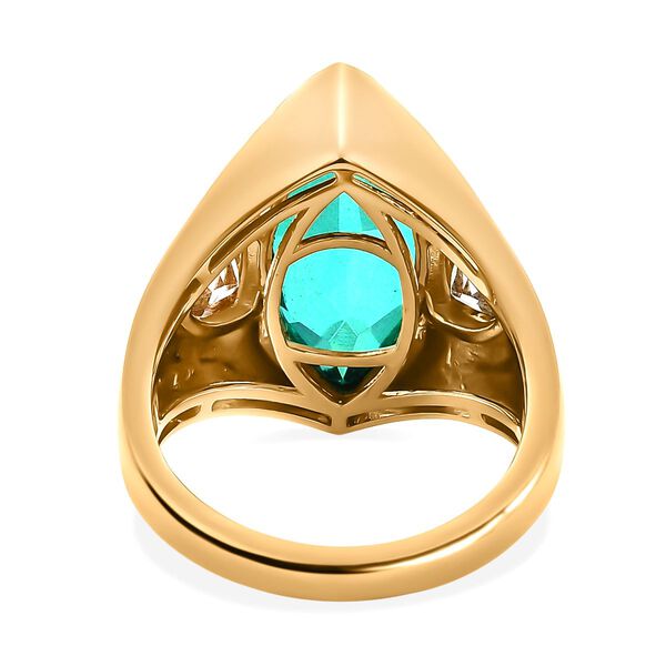 Pfau Quarz Triplette, Weißer Topas Ring, 925 Silber Gelbgold Vermeil (Größe 17.00) ca. 7.38 ct image number 6