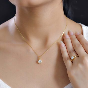 2er Set - Moissanit Ring und Anh&auml;nger, 925 Silber vergoldet (Gr&ouml;&szlig;e 20.00) ca. 1.50 ct