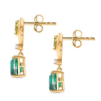 Pfau Quarz Triplette, Peridot Ohrringe 925 Silber 750 Gelb Vergoldet ca. 2.96 ct