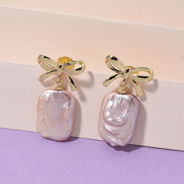 Mehrfarbige Keshi Perle Ohrringe Nickelfreies Messing, Goldfarben image number 2