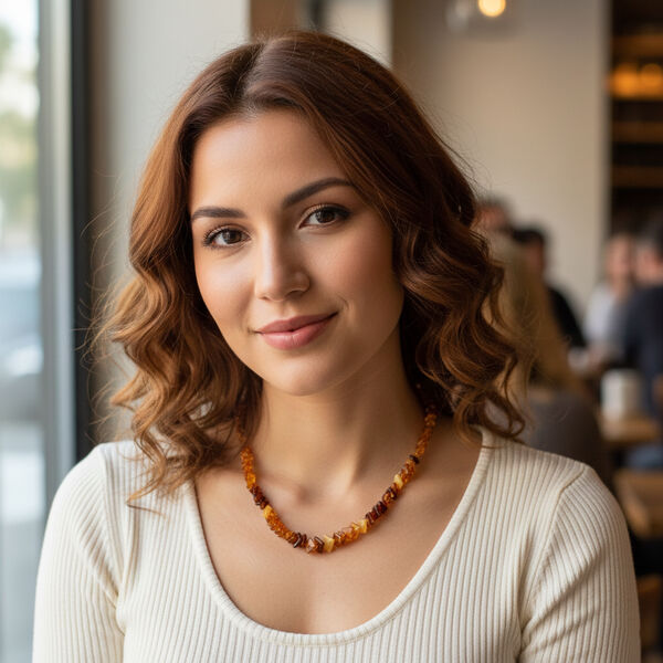 D'Joy Nat&uuml;rlicher Baltischer Bernstein Halskette ca. 50 cm 925 Silber Vergoldet image number 2