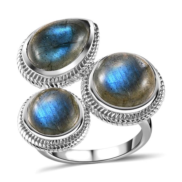 AAA Labradorit Ring, 925 Silber platiniert (Gr&ouml;&szlig;e 19.00) ca. 10.07 ct image number 4