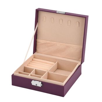 Schmuck Aufbewahrungsbox mit Haken, abschlie&szlig;bar mit Schl&uuml;ssel, 6 F&auml;cher, 19x17x6,8cm, Lila