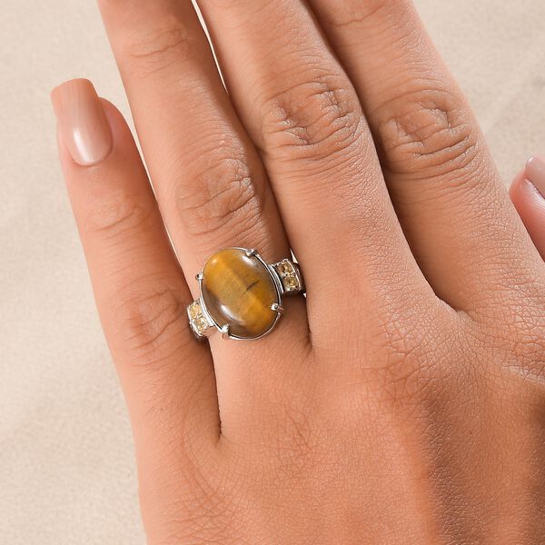 Tigerauge, Citrin Ring 316L Edelstahl (Gr&ouml;&szlig;e 17.00) ca. 10.28 ct image number 2