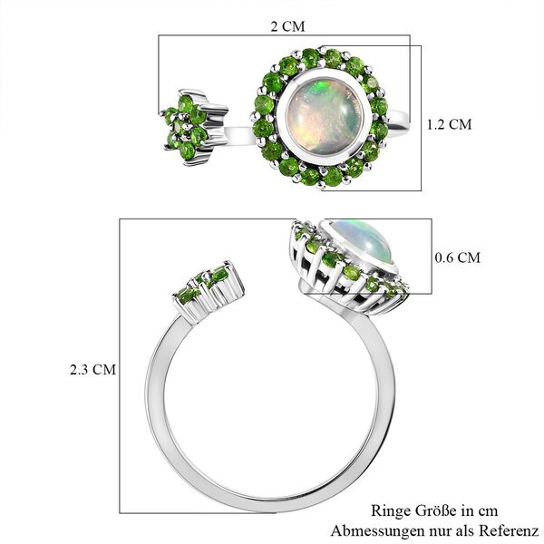 Nat&uuml;rlicher, &auml;thiopischer Welo Opal und nat&uuml;rlicher Chromdiopsid-Ring, 925 Silber platiniert  ca. 0,96 ct image number 7