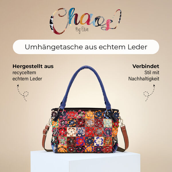 Chaos by Elsie Echtleder Crossbody Tasche mit RFID und Mini-Blitzlampe, Gepr&auml;gtes Krokodil-Muster im Blumen-Quadrat-Design, 36x10,5x21cm image number 2