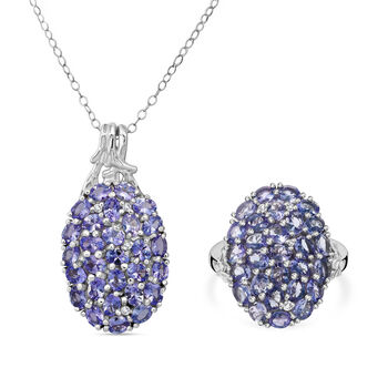 D'Joy Tansanit und Zirkon Ring und Anh&auml;nger mit 50cm Kette