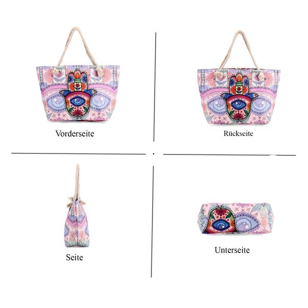 Handbemalte Tasche mit verstellbarem Kordelriemen, 50x17x38cm, Hamsa Muster image number 4