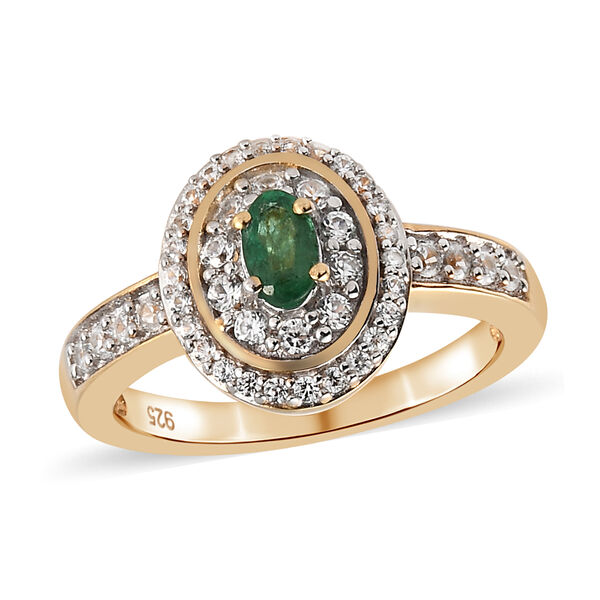 Sambischer Smaragd und Zirkon-Ring, 925 Silber Gelbgold Vermeil  ca. 0,79 ct image number 4