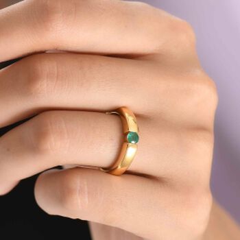 D'Joy AAA Kagem Sambischer Smaragd (Rund) Ring 925 Silber 750 Vergoldet (Gr&ouml;&szlig;e 17.00) ca. 0.25 ct