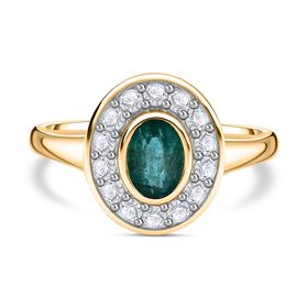 AAA Kagem Sambischer Smaragd, Weißer Zirkon Ringe 925 Silber Gelbgold Vermeil (Größe 17.00) ca. 1.37 ct
