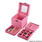 Schmuckkästchen aus Samt mit Spiegel, Schloss und Griff, 3 Ebenen, Rosa