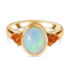 Natürlicher, äthiopischer Welo Opal, Feueropal Ring 925 Silber 750 Gelbgold Vermeil (Größe 19.00) ca. 2.02 ct