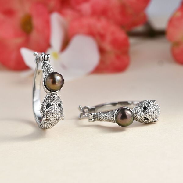 S&uuml;&szlig;wasser-Pfauperle und schwarze Spinell-Ohrringe image number 2