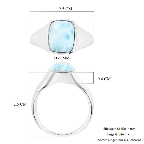 Larimar Solitär Herren Ring 925 Silber Platin-Überzug image number 6