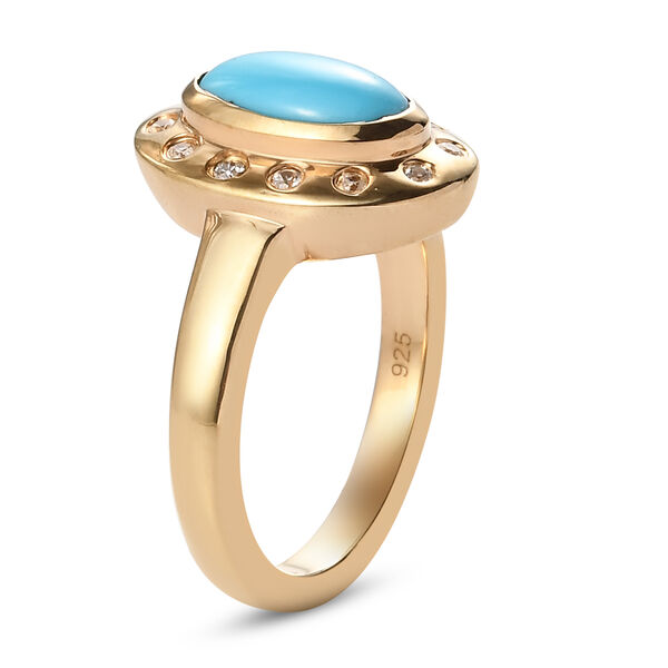 Nat&uuml;rlicher Sleeping Beauty T&uuml;rkis und Zirkon Halo Ring 925 Silber 585 Vergoldet image number 3