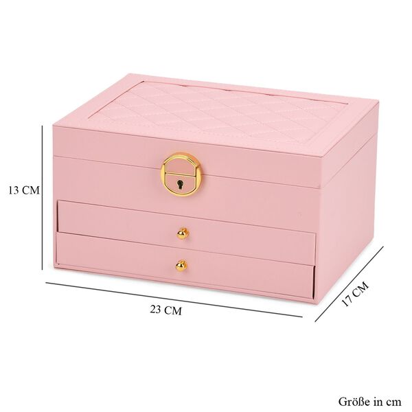 3-lagige Schmuckbox aus PU mit Diamantmuster und 5 Silberputztüchern, Rosa image number 8