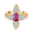 D’joy Afrikanischer Rubin (Fissure gefüllt), Weißer Zirkon Ring 925 Silber 750 Gelbgold Vermeil (Größe 16.00) ca. 2,40 ct