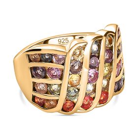 Regenbogen Saphir Ring, 925 Silber Gelbgold Vermeil (Größe 19.00) ca. 2.87 ct
