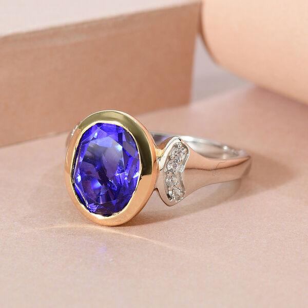 Farbiger Tansanit Quarz und weißer Zirkon-Ring, 925 Silber Bicolor  ca. 2,90 ct image number 2