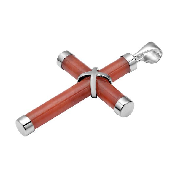 Roter Jade Kreuz-Anhänger, gefärbt, 925 Silber rhodiniert ca. 5,00 ct image number 4