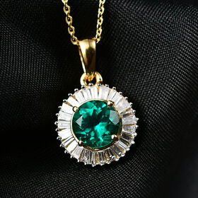 LUXURIANT AAA Labor kolumbianischer Smaragd und Labor Diamant Anh&auml;nger mit 50cm Kette - 1,98 ct.