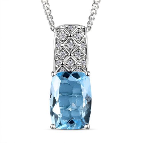Himmelblauer Topas, weißer Zirkon Anhänger mit Kette, 925 Silber platiniert ca. 6.76 ct image number 0