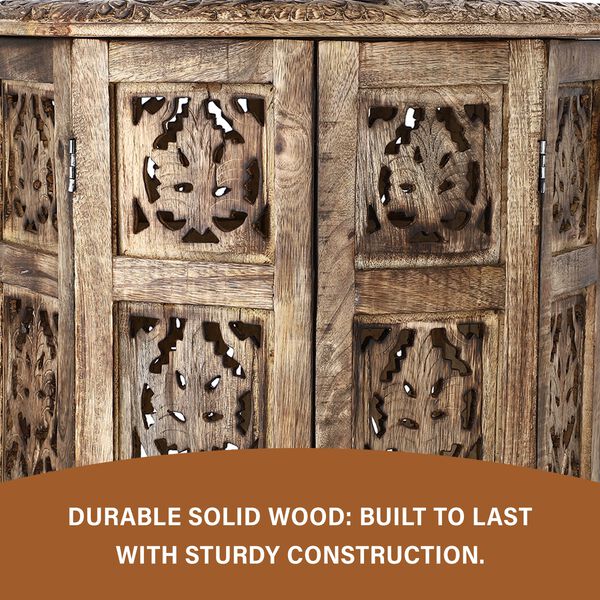 NAKKASHI handgeschnitzter Beistelltisch aus Mangoholz, 45 x 45 x 45 cm, braun image number 4