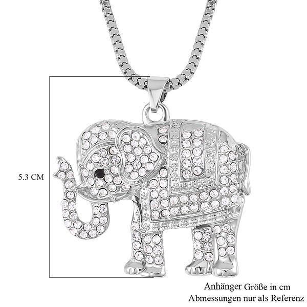 Wei&szlig;er und schwarzer Kristall-Elefant-Anh&auml;nger mit Kette in Silberton, 73 cm image number 5