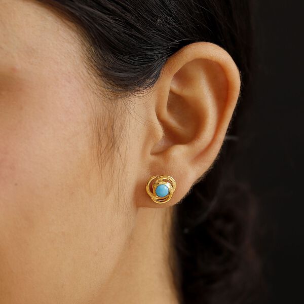 Sleeping Beauty Türkis Ohrringe, 925 Silber vergoldet - 1,07 ct. image number 3