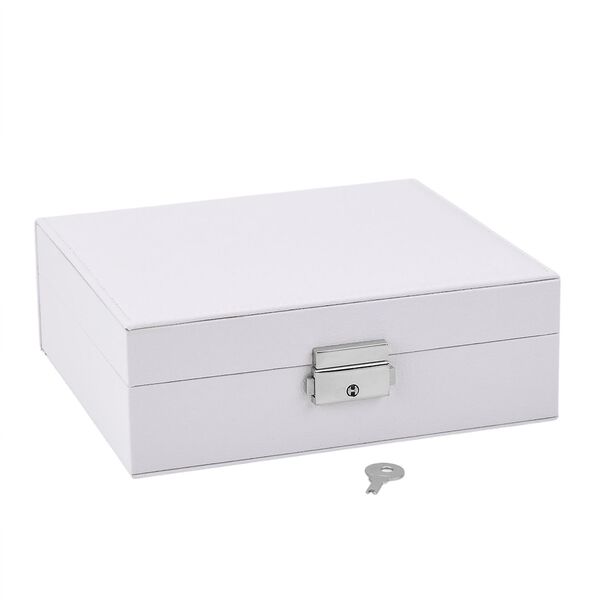 Schmuck Aufbewahrungsbox mit Haken, abschlie&szlig;bar mit Schl&uuml;ssel, 6 F&auml;cher, 19x17x6,8cm, Wei&szlig; image number 7